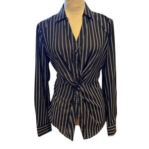 LAUNDRY BY SHELLI SEGAL BLACK AND WHITE STRIPED BLOUSE - SIZE M